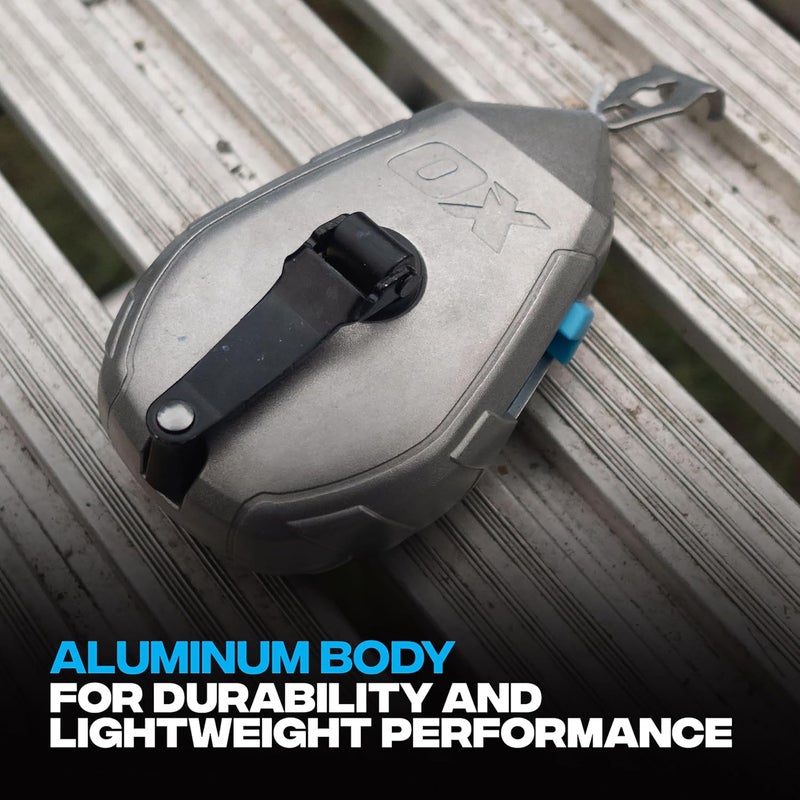 Ox Tools Contractor 100ft Chalk Line Tool Aluminum Construction Steel Crank & 1:1 Gear Ratio and Cotton and Nylon Basic Fine Line Marking Tool Professional Grade Chalk Box -T630501 - Image 4